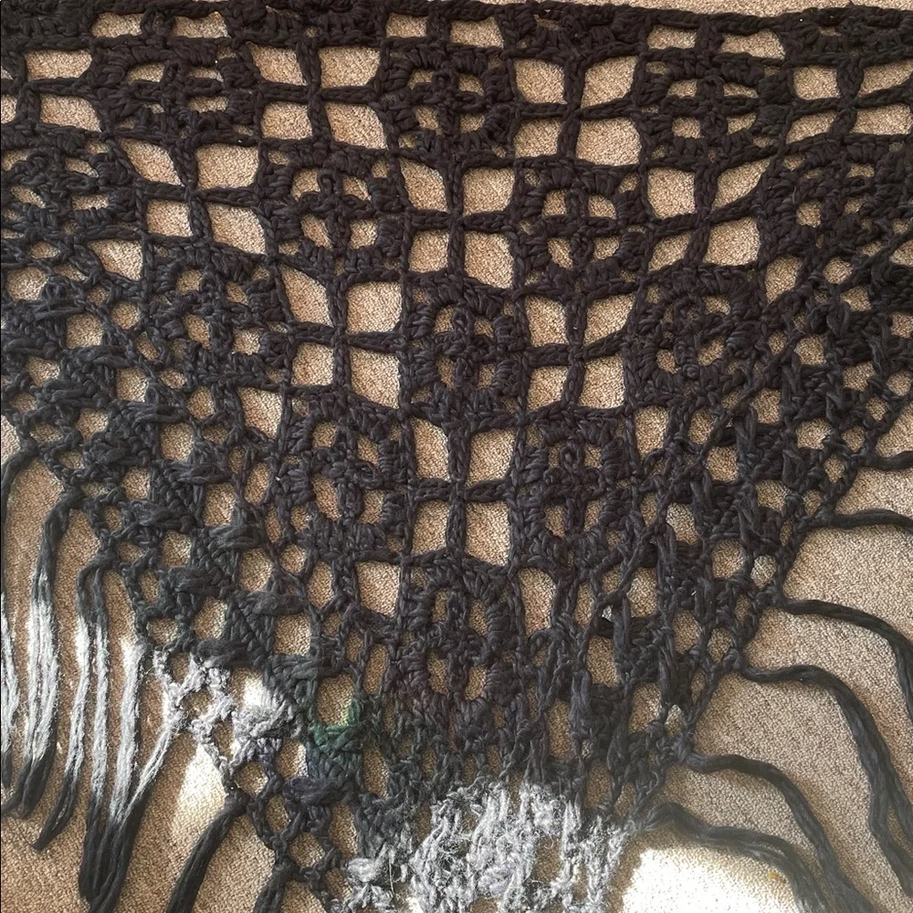 Stevie Nicks Style Bohemian Black Crochet Shawl Fringe Wrap Cottagecore Goth